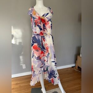 Harper White Midi Dress with Red and Purple Floral Print